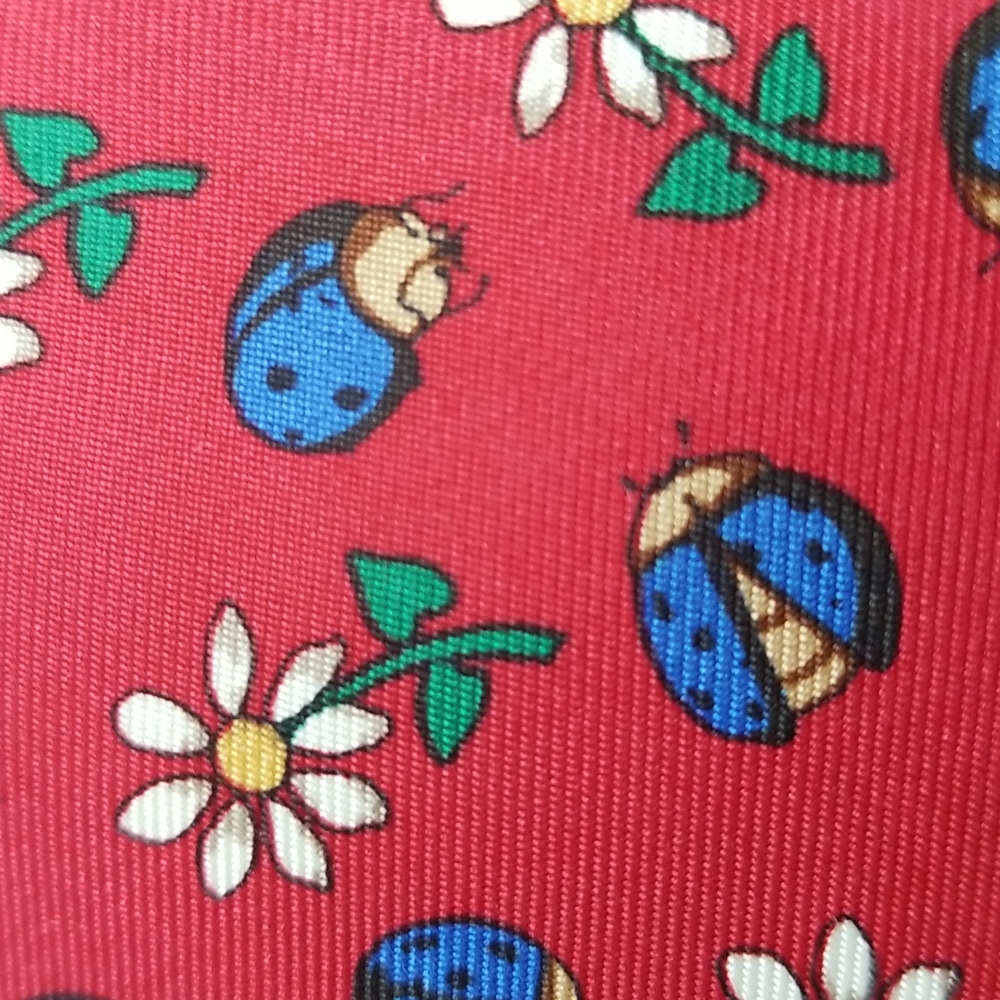 PINK Jermyn St London Daisy Daisies Red Silk Lady Bugs Neck Garden Whimsical TIE - Picture 5 of 12